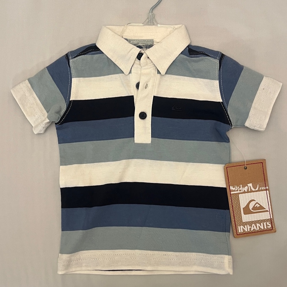 Quiksilver Kids Polo Shirt - Navy, Light Blue, and White